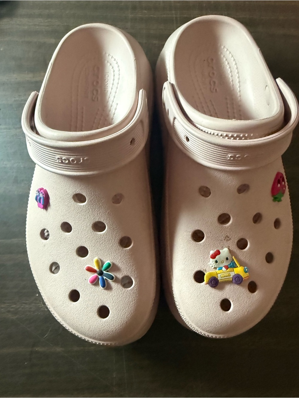 Crocs classic mega crush clog Pink Sparkle with charms size M 9, W 11 Excellent!